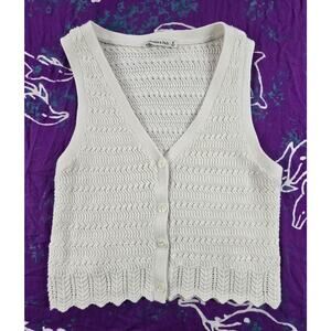 Abercrombie & Fitch Womens Crochet Knit Sweater Vest Cream Scalloped Buttons M